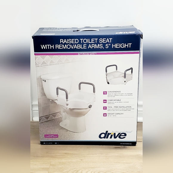 Drive Medical Elevated Raised Toilet Seat with Removable Padded Arms. Brand New - Picture 4 of 5